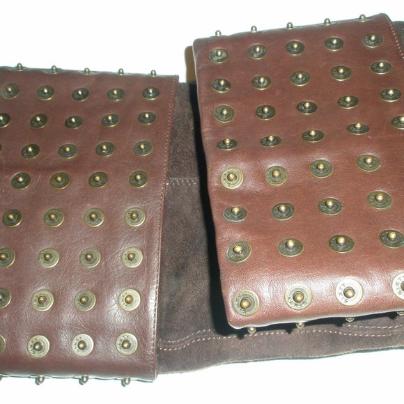 Miss Sixty 2004-05 38M Tall Brown Suede Grommet Embellished Stacked Heel Boots - Picture 8 of 14